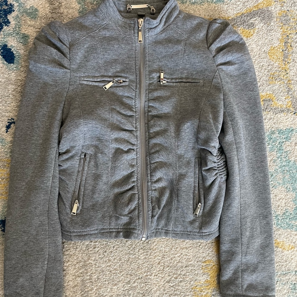 J2 gray jersey lined jacket. Girls size large, 10/12.